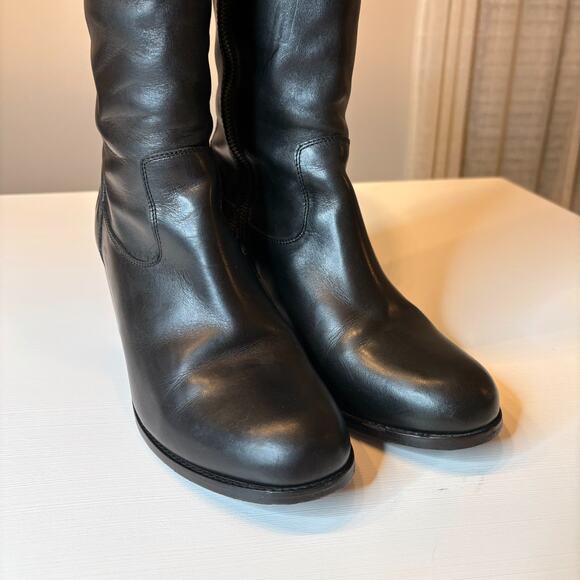 Frye Malorie Button Tall Knee High Black Leather Boots Size 10 Zip Riding Heel - Picture 7 of 14